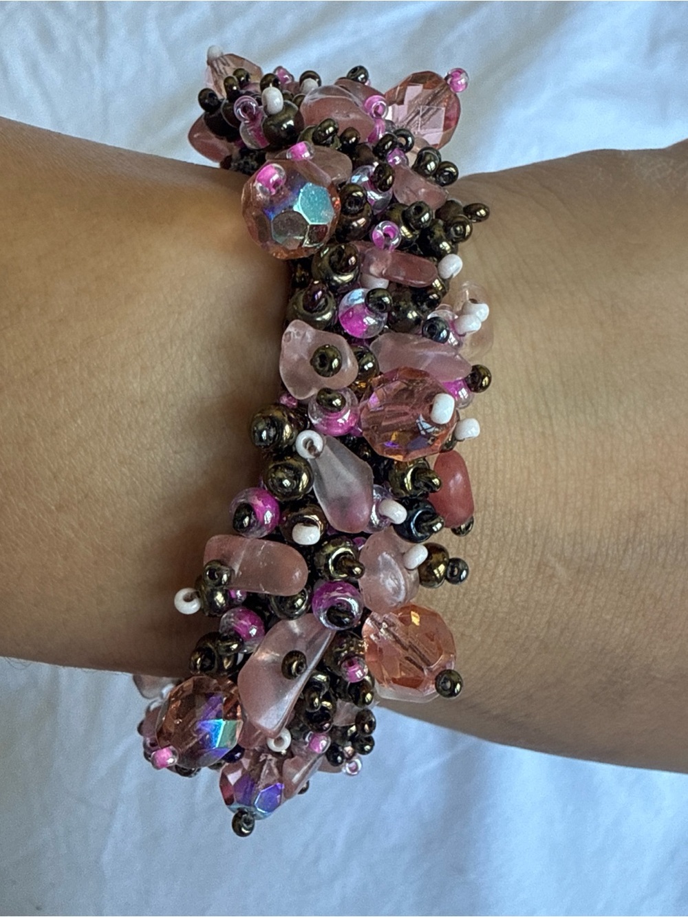 Beaded Cluster Bracelet in Pink
